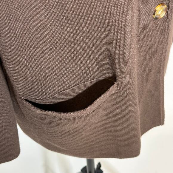 Lands End Brown Cotton Knit Button Front Blazer Sweater Cardigan Womens Medium M - Picture 7 of 11